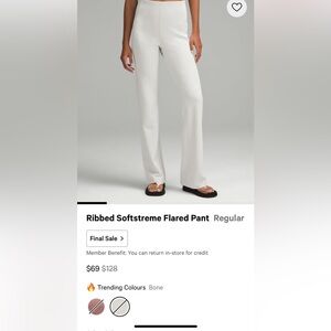 NWOT Lululemon High Rise Ribbed Softstreme Flared Pant Bone Size 6